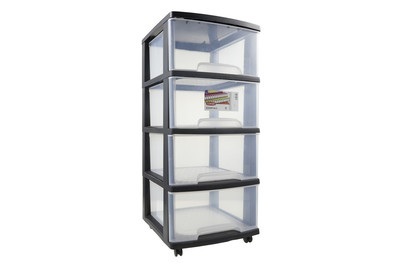 Curver, CURVER Schubladenturm ESSENTIALS, Curver Essentials Schubladenturm Schwarz-Transparent | 86 × 39 × 37 cm | 80 l