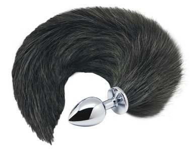 Alive, Analplug ?Black & White Fox Tail M? aus Metall mit Schweif am Stopper