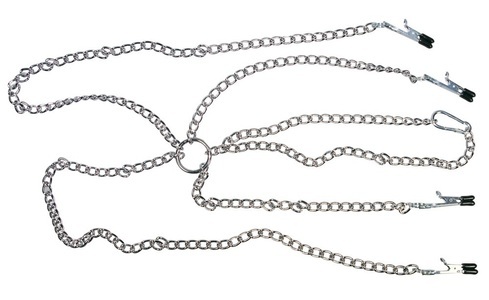 Sextreme, Frauen Zaumzeug mit Klemmen SX, Nippelklammern ?Nipple & Clit Clamps? mit Halskette und Intimklammern