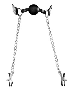 Fetish Fantasy Extreme, Deluxe Knebel an Nippelklemmen, Deluxe Ball Gag and Nipple Clamps