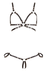 Cottelli Collection Bondage, Bikini aus Wetlook, offen an Busen und Schritt, Harnest aus Wetlook