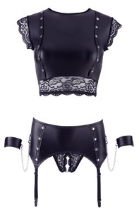 Cottelli Collection Bondage, Top plus Strapsslip ouvert, im Mattlook, 