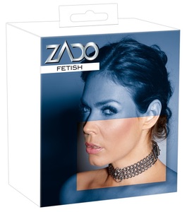 ZADO, Leder Halsfessel Kette, Halsfessel aus Leder und 3 Metallketten