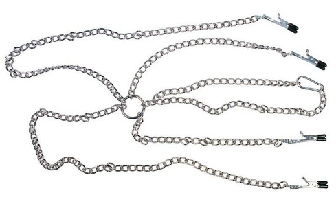 Sextreme, Frauen Zaumzeug mit Klemmen SX, Nippelklammern ?Nipple & Clit Clamps? mit Halskette und Intimklammern