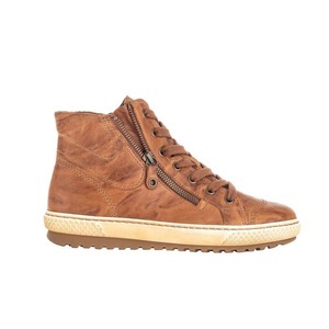 Gabor, Gabor Schnürboots, mit Aussen- und Innenreissverschluss, Gabor Mid Cut Sneaker für Damen aus gefettetem Glattleder braun