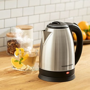 GourmetMaxx, Gourmetmaxx Wasserkocher 1.8 Liter, silber, GourmetMaxx Wasserkocher schnurlos Edelstahl, Schwarz Fassungsvermögen: 1.8