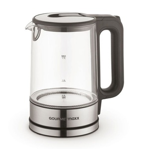 GourmetMaxx, Gourmetmaxx Glas-Wasserkocher 1.7 Liter, transparent, GourmetMaxx GOURMETmaxx Glas-Wasserkocher LED 1,7l 2200W Edelstahl/schwarz kabellos Wasserkocher kabelgebunden