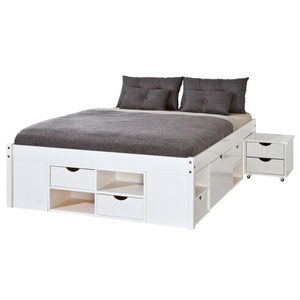 undefined, Funktionsbett aus FSC-Massivholz weiss, MID.YOU Stauraumbett 140/200 cm in weiss , Till 140X200 CM WEIß Kiefer , Kiefer , 12 Fächer , 10 Schubladen , 140 cm , Lattenrost, mit Schubkästen , 000528021003