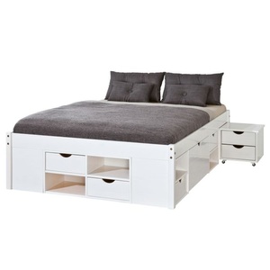 undefined, Funktionsbett aus FSC-Massivholz weiss, Bettanlage in Weiss