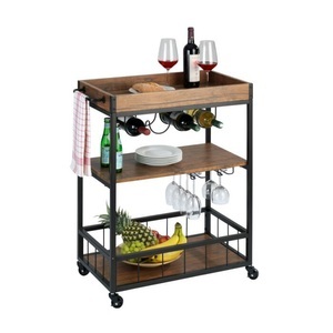 undefined, Küchenwagen Rustico mit abnehmbarem Tablett, WENKO Servierwagen »Modell Rustico«, Küchenwagen mit Weinglashalter und Flaschenhalter