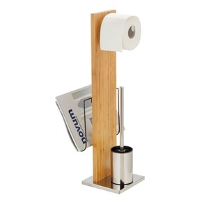 Wenko - Stand WC-Garnitur und Zeitungshalter Portofino Bambus, integrierter Toilettenpapierhalter und WC-Bürstenhalter