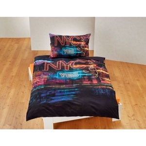 undefined, Bettwäsche mit NYC Schriftzug, schwarz, 65x100 cm / 160x210 cm, 