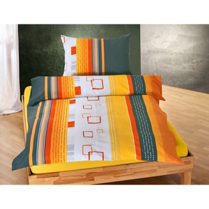 undefined, Bettwäsche mit Quadratmusterung und Streifen in Orange- und Grautönen