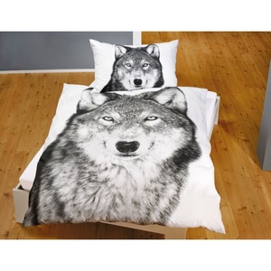 undefined, Bettwäsche mit Wolf-Motiv schwarz-weiss, 