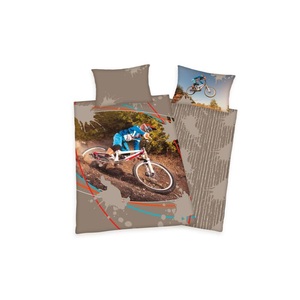 Bettwäsche mit coolem Mountainbiker, taupe, 65x100 cm / 160x210 cm