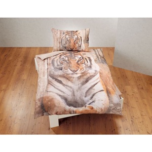 undefined, Bettwäsche mit Tiger auf hellem Untergrund, beige, Bettwäsche mit Tiger auf hellem Untergrund ? Garnitur ? 65x100 cm / 160x210 cm