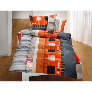 undefined, Bettwäsche in orange mit Streifen und Strichmuster
