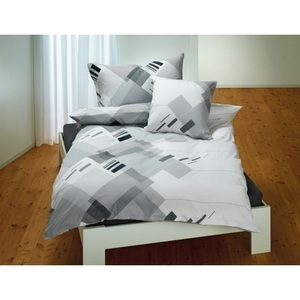 undefined, Bettwäsche mit modernem Balkenmuster in schwarz-weiss-anthrazit, Lotus Bettwaren - Bettwäsche Satin Samir, 65x65cm, Grau