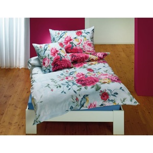 undefined, Bettwäsche mit farbenprächtigem Rosenmuster und Vogelmotiv, Lotus Bettwaren - Bettwäsche Satin Caja, 240x240 cm, Multicolor
