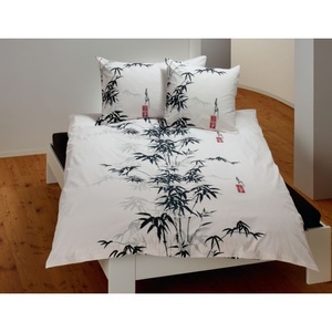undefined, Bettwäsche mit schwarz-grauer Bambuspflanze, 