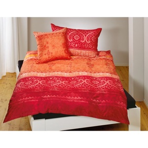 undefined, Satin Bettwäsche mit indischem Muster orange, 