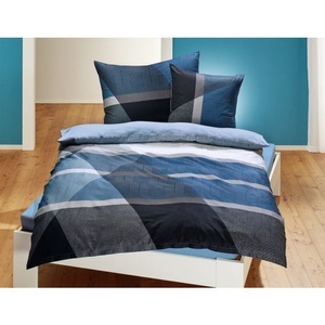 undefined, Bettwäsche in blauem Streifenmuster, 