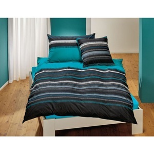 undefined, Bettwäsche in den Farben Grau und Türkis mit schönem Streifenmuster, 