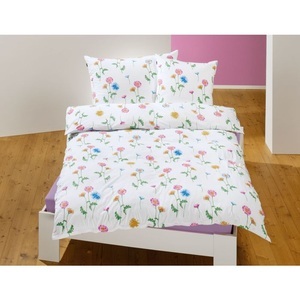 undefined, Bettwäsche mit buntem Blumenprint auf weissem Untergrund, 
