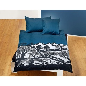 undefined, Bettwäsche mit Alpenkulisse schwarz-weiss auf blauem Hintergrund, Bettwäsche mit Alpenkulisse schwarz-weiss auf blauem Hintergrund ? Duvetbezug ? 160x210 cm