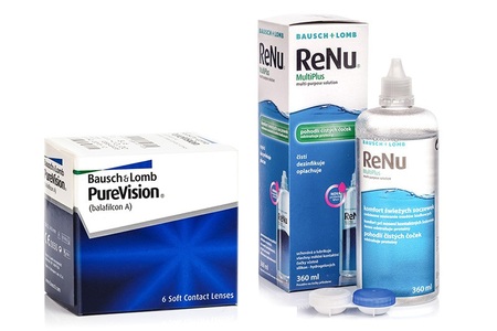 Bausch & Lomb, PureVision, 6er Pack + ReNu MultiPlus 360 ml Sparset, PureVision (6 Linsen)