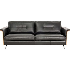 LIVIQUE, Sofa Sebastian, Sofa Sebastian Schwarz Leder/Holz 224 cm 90 cm