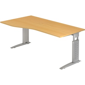 undefined, Freiformtisch TARVIS, B 1800 x T 800/1000 x H 680-860 mm, Gestell silber, Buche-Dekor, Hammerbacher Schreibtisch US18 Buche, Silber 1.800 x 800 x 680 x 680 - 860 mm