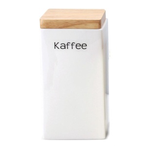 Continenta, Continenta - Aufbewahrungs-Topf 10 x 10 cm - Hellbraun und Weiss, Keramik Vorratsdose quadr. mit Holzdeckel 1200ml