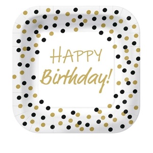 undefined, Pappteller Happy Birthday gold 10 Stück, Pappteller 10x quadr. Konfetti HP gold/schwarz, 23cm