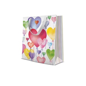 Diverse, diverse Geschenktasche Maison, Geschenktüte weiss/bunt Herz-Luftballons 20x10x25cm