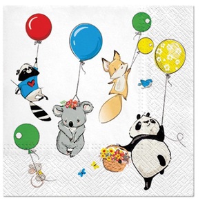 undefined, Servietten Tiere mit Ballon 20 Stück, Servietten Lunch 20x Tiere m. Ballon, 33x33cm