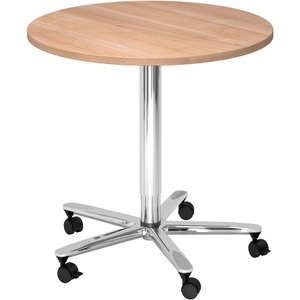 office akktiv, office akktiv Bistrotisch, höhenverstellbar Gestell verchromt Nussbaum-Dekor, Säulentisch JENA, Ø 800 mm, H 720-1100 mm, Nussbaum-Dekor