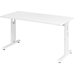 Hammerbacher, Hammerbacher Höhenverstellbarer gerader Schreibtisch mit C-Fuß Express Q Weiß 1.400 x 672 x 685 - 810 mm, Home Office-Schreibtisch, manuelle Höhenverstellung, rechteckig, C-Füsse, B 1400 x T 672 x H 650-850 mm, weiss/weiss
