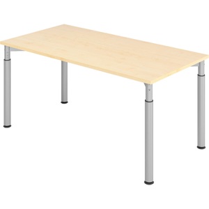 LIVIQUE, Schreibtisch Office, VERA-ZWO - Schreibtisch mit 4-Fuß-Gestell, höhenverstellbar, BxT 1600 x 800 mm, Platte Ahorn-Dekor, Gestell alusilber