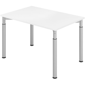 LIVIQUE, Schreibtisch Office, VERA-ZWO - Schreibtisch mit 4-Fuß-Gestell, höhenverstellbar, BxT 1200 x 800 mm, Platte weiß, Gestell alusilber