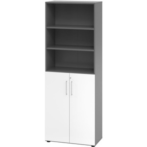 LIVIQUE, Aktenschrank Office, Hammerbacher Schrank V968T3/G/W/BS Grau 80 x 42 x 215,4 cm