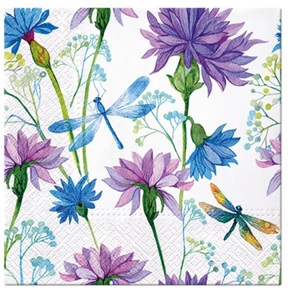 Diverse, Servietten Lunch 20x Blume mit Libelle, 33x33cm, Servietten Lunch 20x Blume mit Libelle, 33x33cm