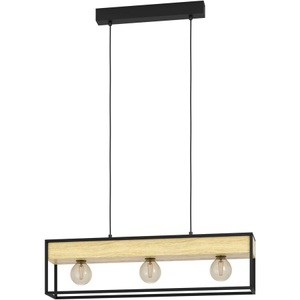 Eglo, Hängelampe Libertad 1 3-flammig schwarz/holz natur, Eglo Lampada a sospensione Libertad 1