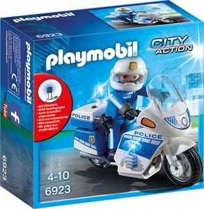 PLAYMOBIL, Int. Motorradstreife mit LED-Blinklicht, Playmobil 6923 City Action Polizei-Motorrad 4+ Jahre