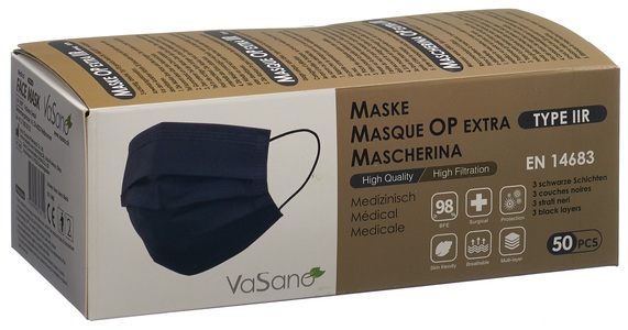 VaSano, VaSano OP Maske extra Typ IIR deutsch/französisch/italienisch/englisch schwarz (50 Stück), VASANO OP Maske ext TypIIR schwarz (50 Stk)
