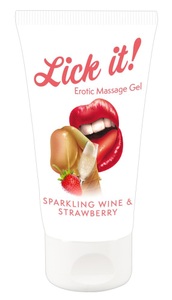 Lick-it, Erotisches Massagegel Sekt Und Erdbeere | Lick It!, Gel ?Erotic Massage Gel Sparkling Wine and Strawberry? mit Erdbeer-/Sekt-Aroma
