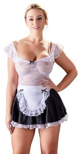 Cottelli Collection Costumes, Minikleid aus Spitze mit ausgestelltem Rock plus Schürze, im Dienstmädchen-Look, Kellnerinnen-Kostüm im Materialmix