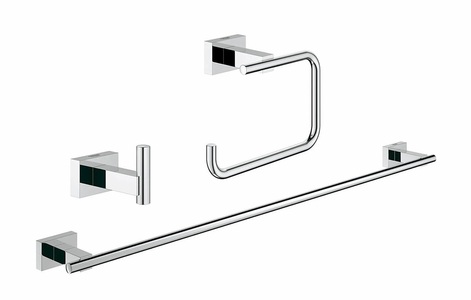 Grohe, GROHE Bad-Accessoire Set Bad Essentials Cube 3in1, GROHE Badezimmer-Set Essentials Cube Chrom, 4 in 1
