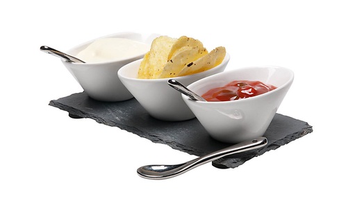 Nouvel, Nouvel Schieferplatte mit 3 Dip Schalen, Nouvel 310571 Schieferplatte ? Raclette Zubehör/Fondue Zubehör ? Schwarz / Weiss