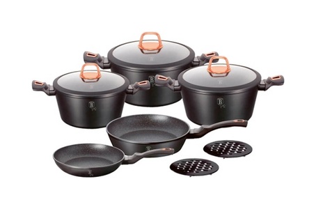 lipo, Pfannenset BLACK ROSE, Berlinger, Küchenbedarf, Berlinger Haus 10 pcs Marble Coating Cookware Set (Black Rose), Produkte & Wohnen